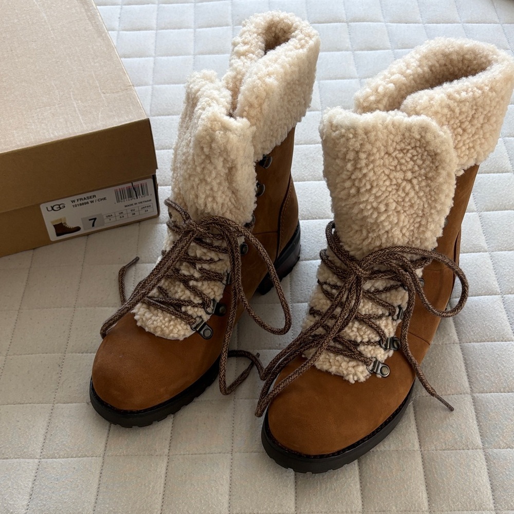 UGG Women's Fraser Brown Shearling Lace-Up Boots